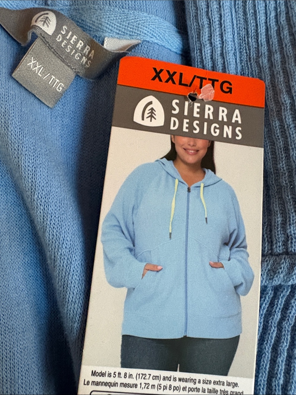 Light Blue Ribbed Zip-Up Hoodie with Drawstring Hood - Picture 5 of 7
